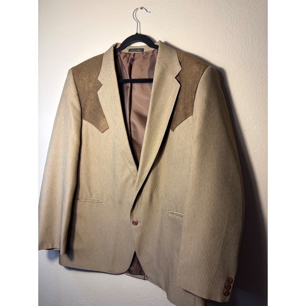 Circle S Mens Western Blazer Tan Brown Faux Suede Yoke Sport Coat Cowboy 46R